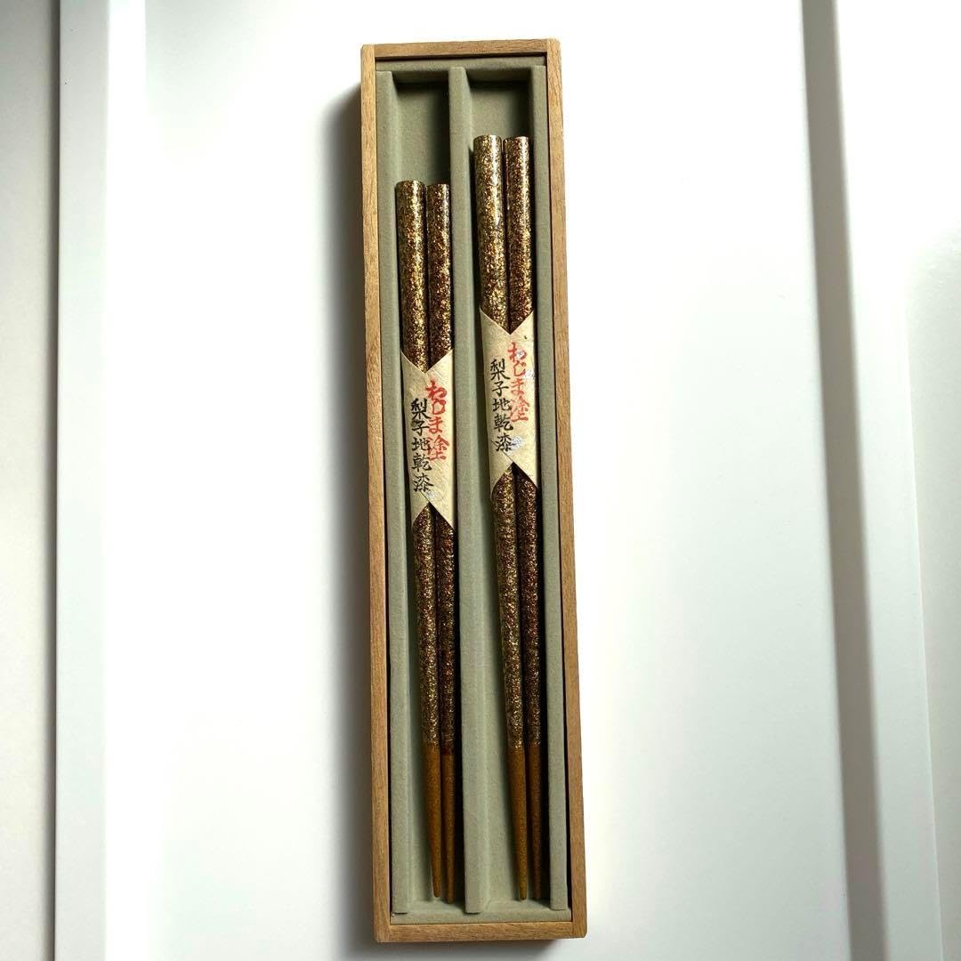 輪島塗 稲忠 夫婦碗＆箸セット 輪島塗 蓋付夫婦椀 金松葉 総